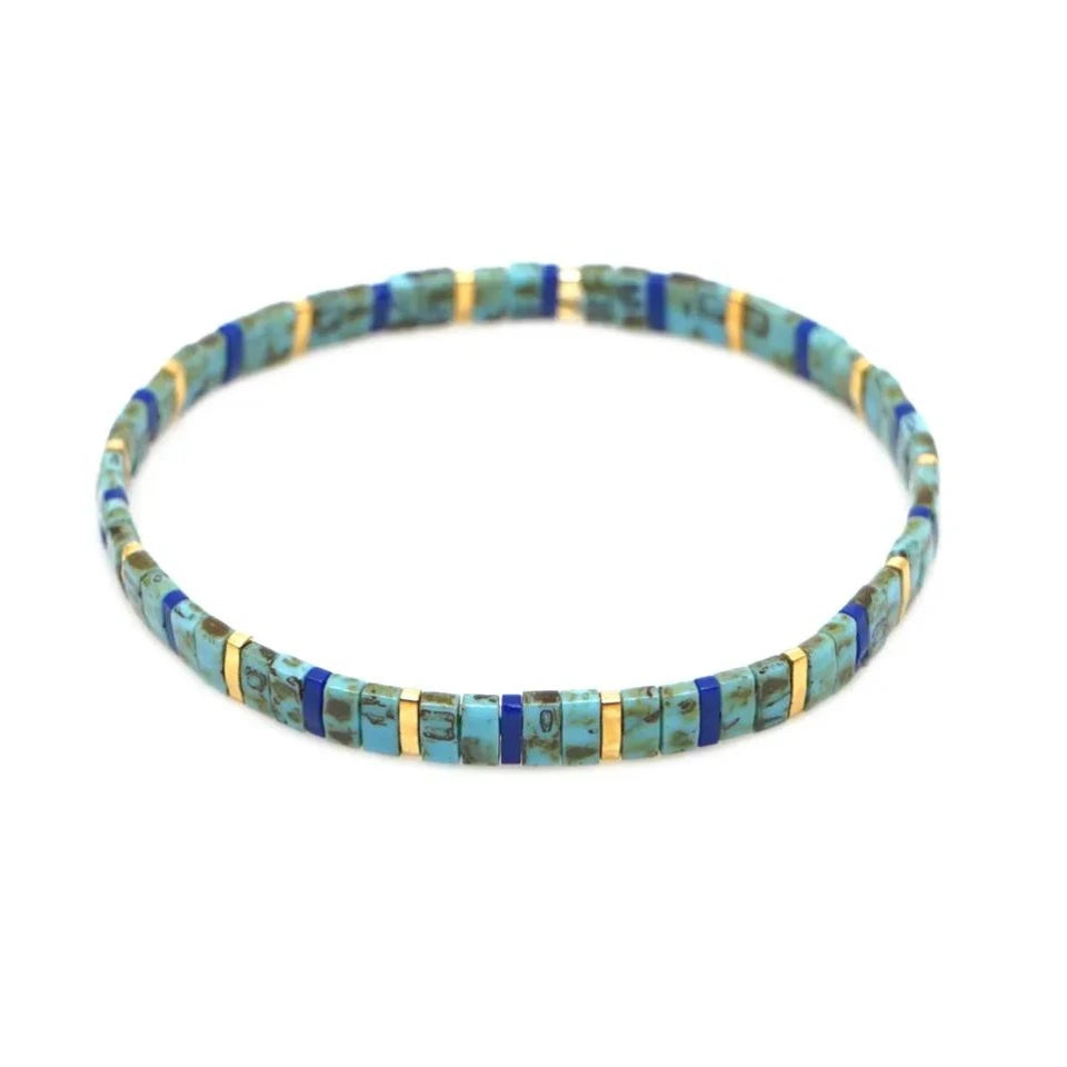 tila bracelet ocean colours and gold spacer beads