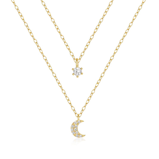 Sun and Moon Pendant Necklace Set