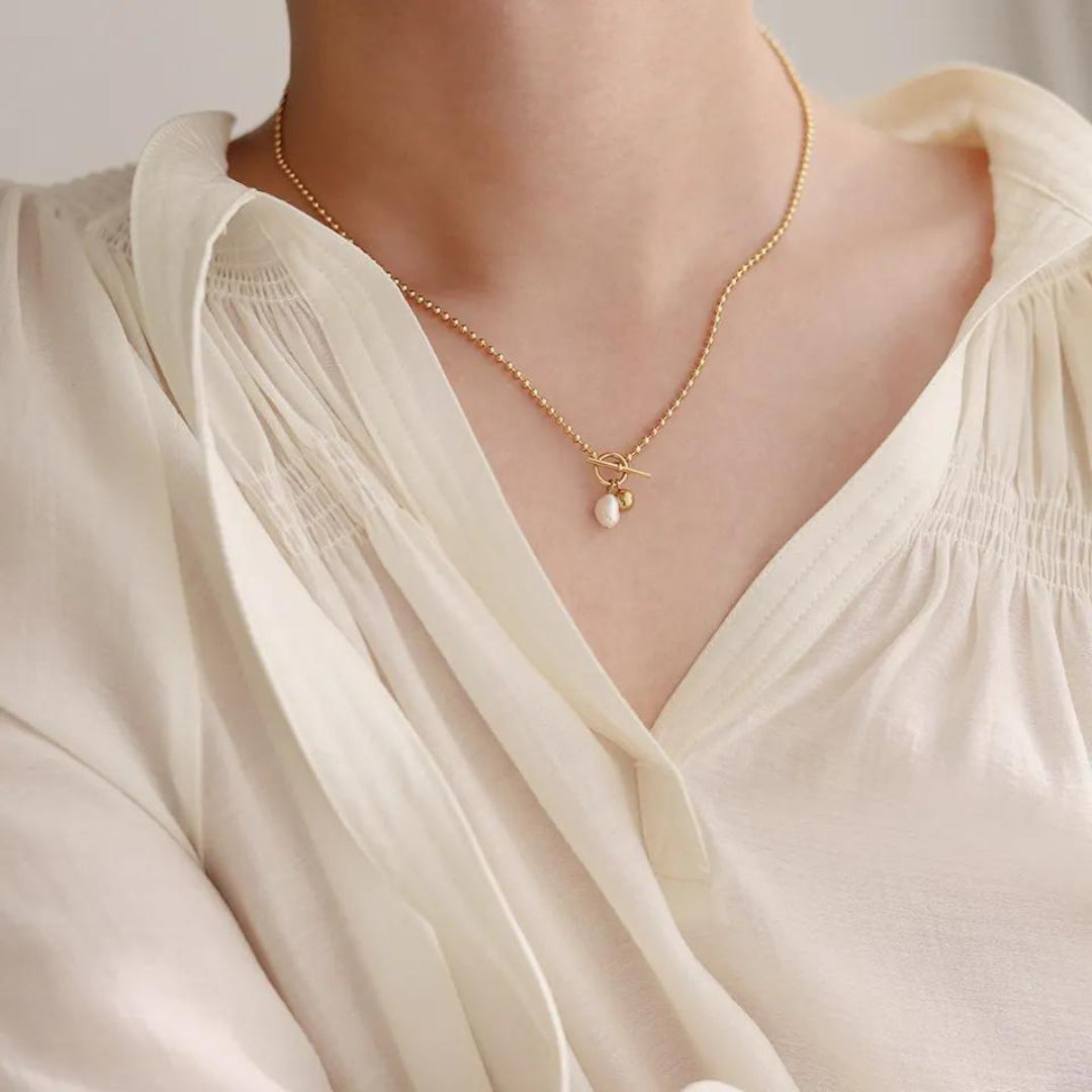 Baroque Pearl Ball Chain Toggle Necklace