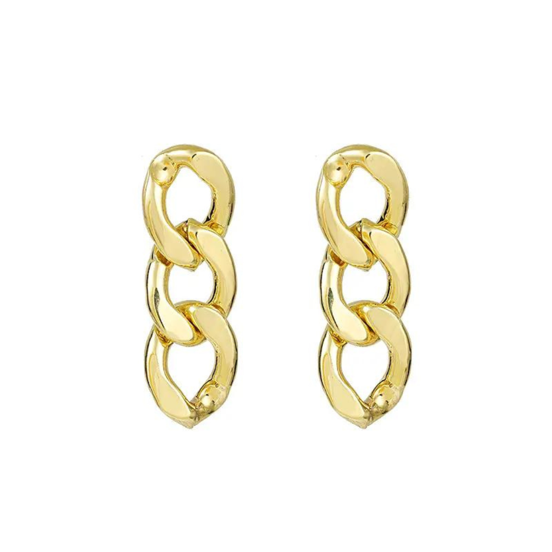 Minimalist Jewelry Hypoallergenic Stainless Steel 18K Gold Plated Cuban Link Chain Drop Stud Earrings For Women