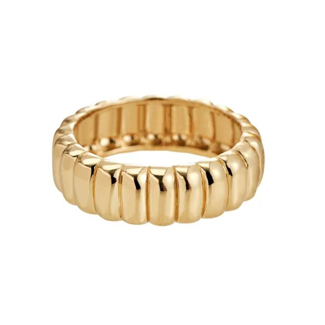 18K Gold Plated Chunky Croissant Dome Rings Women Stainless Steel Striped Ring 