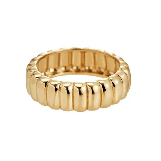 18K Gold Plated Chunky Croissant Dome Rings Women Stainless Steel Striped Ring 