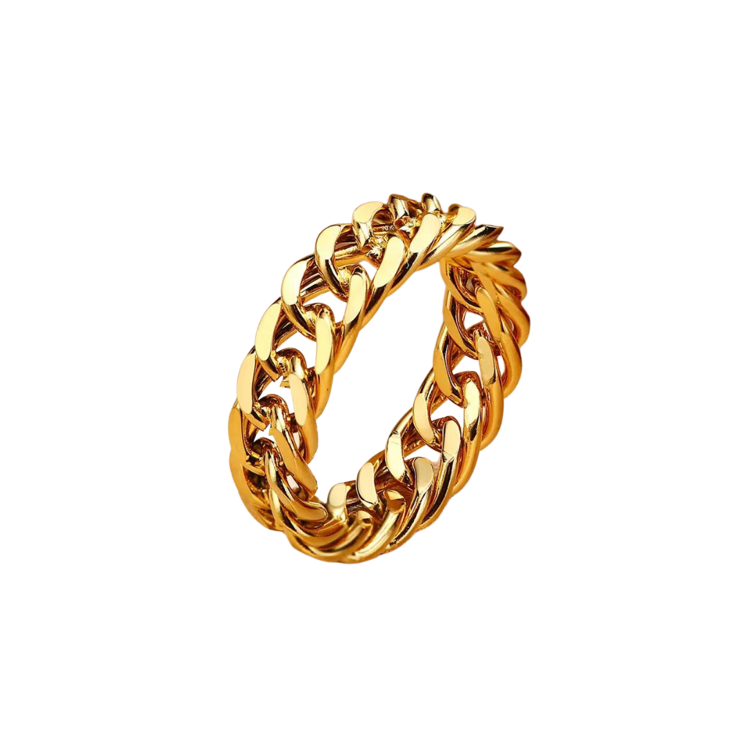 Trendy Curb Chain Statement Ring Fashion Jewelry Women's 18K Gold Plated Stainless Steel Chunky Cuban Link Chain Rings