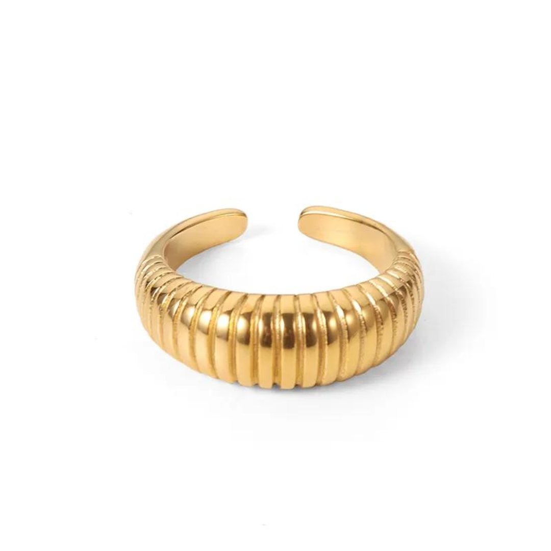 Unique Thick 18K Gold Plated Stainless Steel Croissant Rings For Women Chunky Rings Waterproof Jewelry