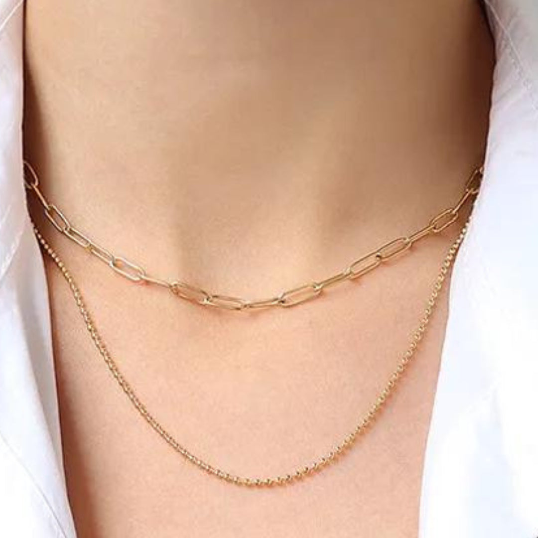 Dainty Simple Design 18K Gold Plated Surgical Stainless Steel Double Layered Chain Necklaces for Women Jewelry