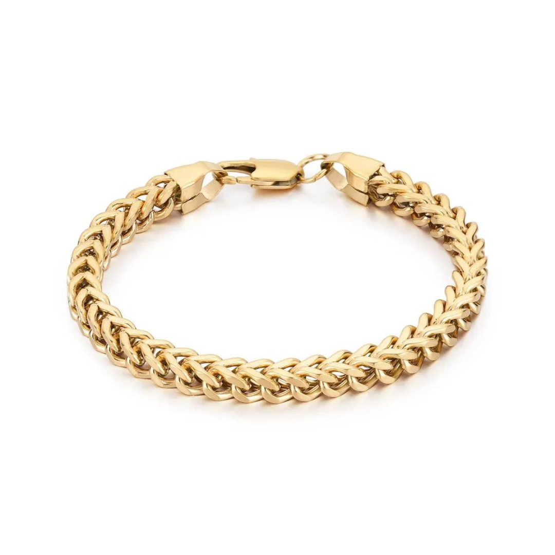 Fashion Women Men Jewelry Hypoallergenic 18K Gold Plated 6mm Wide Stainless Steel Franco Chain Bracelet