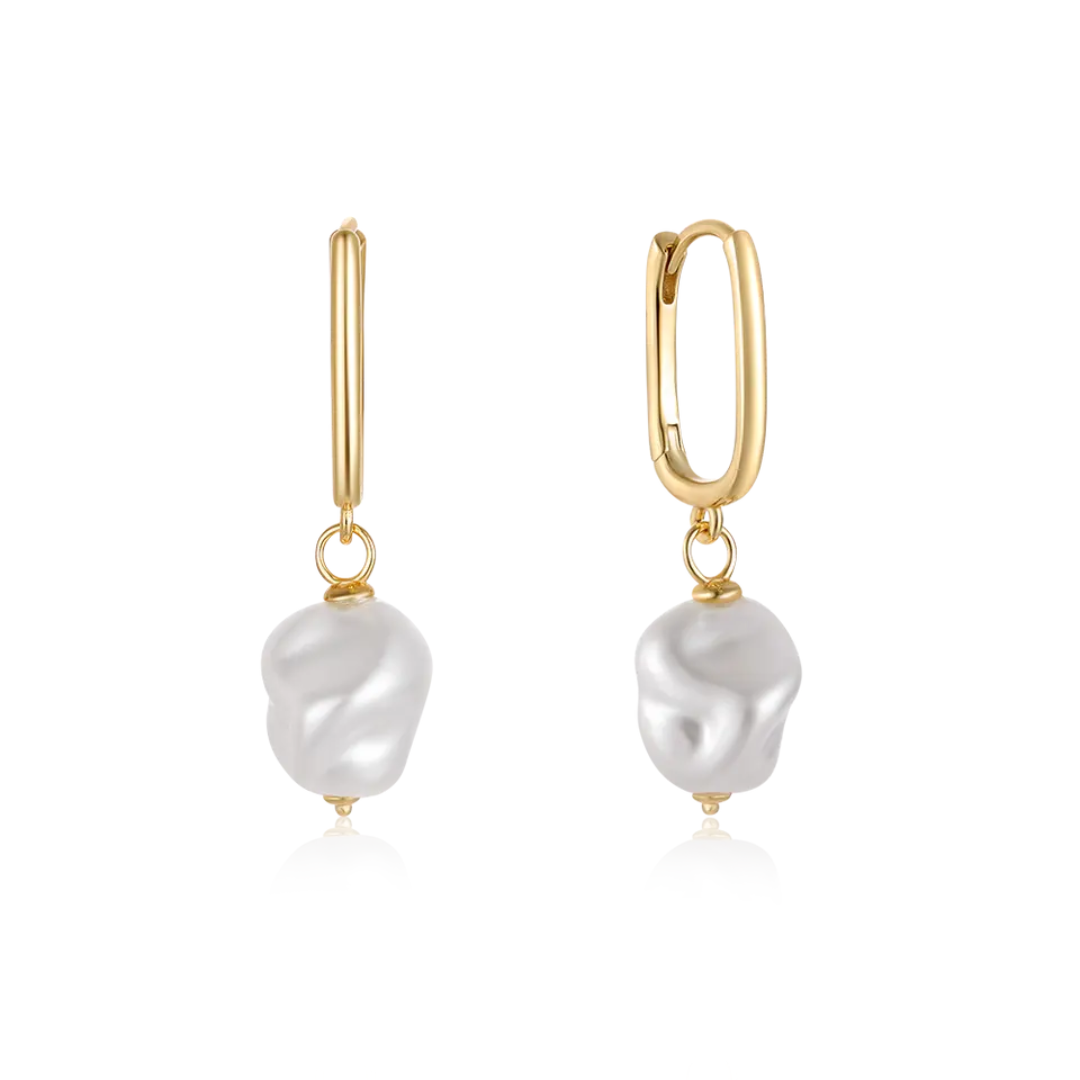  Elegant gold-plated pearl drop earrings, crafted with real S925 silver, adding a touch of sophistication to any outfit.