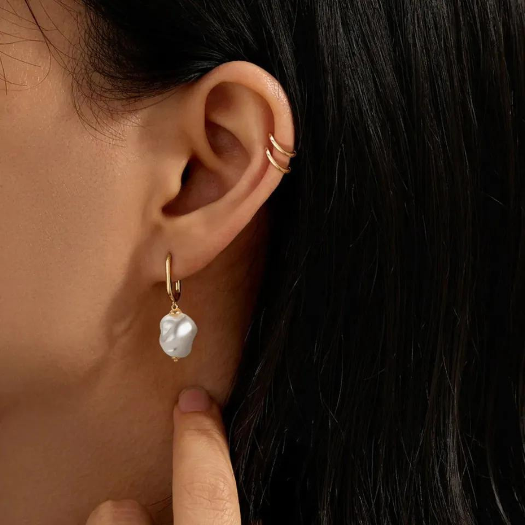  Elegant gold-plated pearl drop earrings, crafted with real S925 silver, adding a touch of sophistication to any outfit.