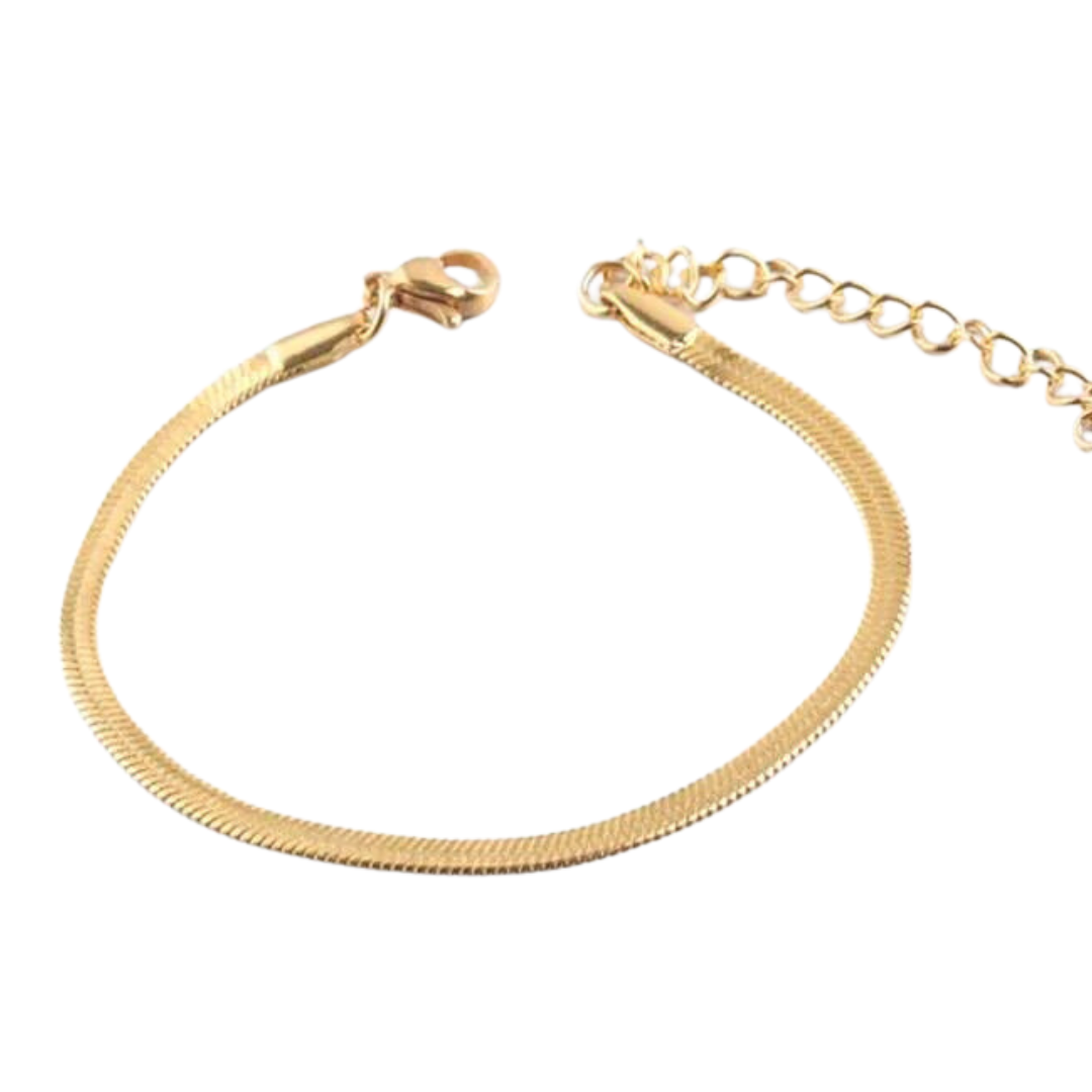 Minimalist 18k Gold Plated Stainless Steel Flat Herringbone Snake Chain Bracelet for Women