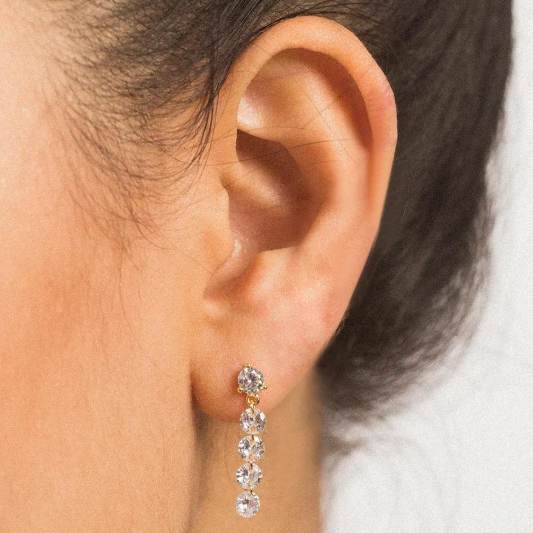 Chandelier Earrings" featuring sterling silver gold-plated design with sparkling zircon accents, effortlessly blending sophistication and everyday glam."