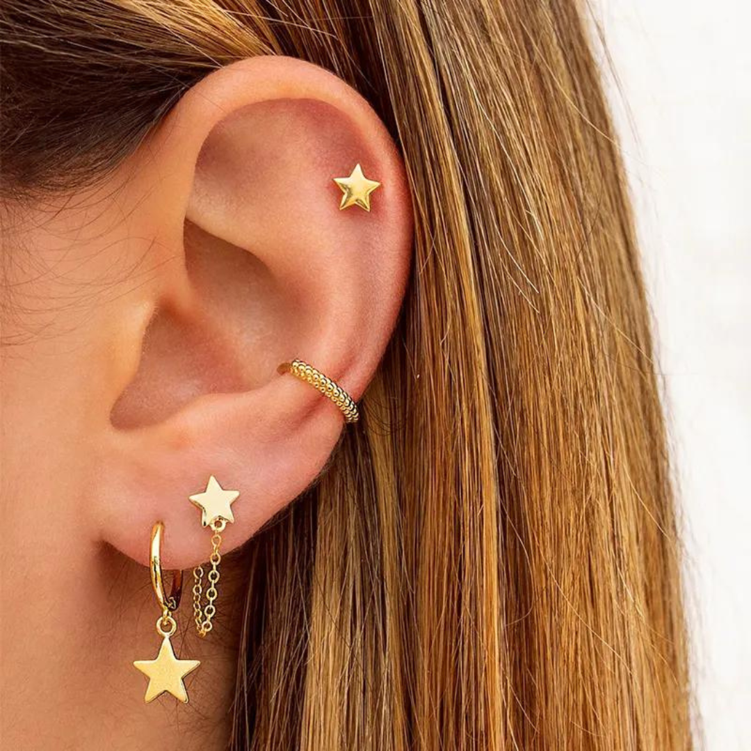 Gold Star Earring Single Stack