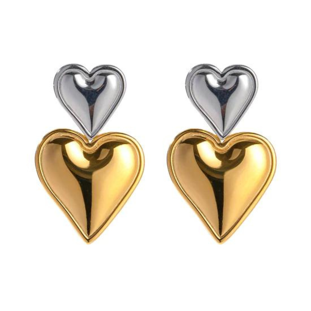 Smooth Double Heart Statement Earrings