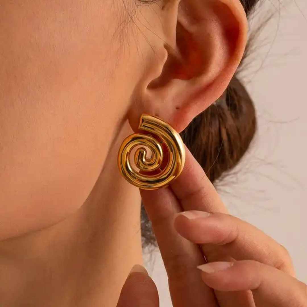 Nautilus Spiral Gold Stud Earrings