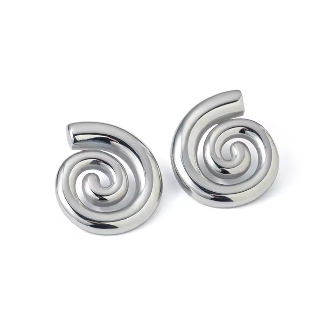 Nautilus Spiral Silver Stud Earrings