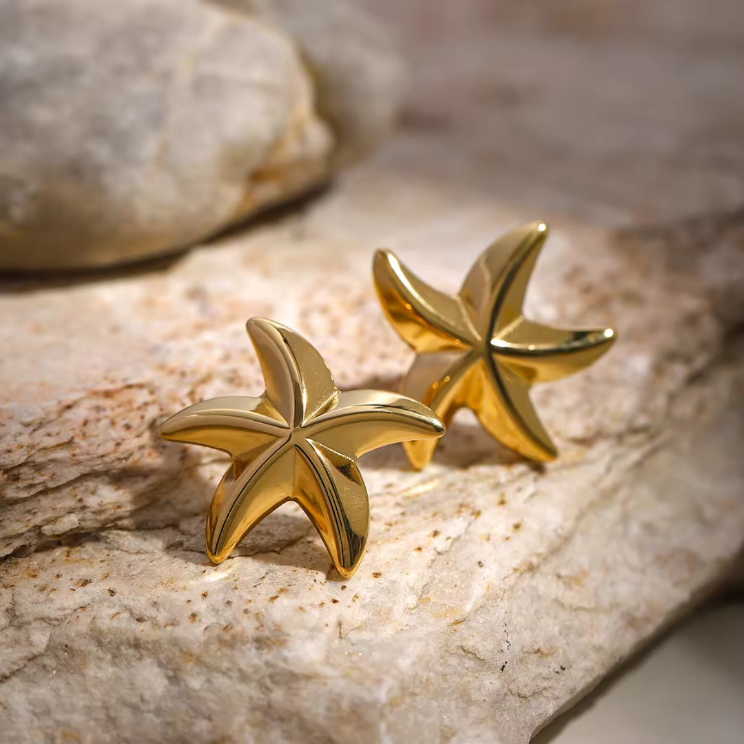 Golden Starfish Stud Earrings